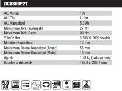 Dewalt DCD800P2T-QW 18V 5.0 Ah Darbesiz Matkap