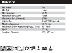 Dewalt DCD791P2-QW 18V 5.0 Ah Kömürsüz Darbesiz Matkap