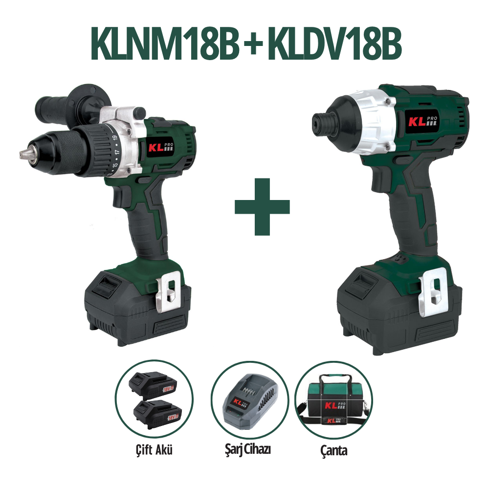 KLPRO KLNM18B + KLDV18B 18V 2.0Ah İkili Akülü Set