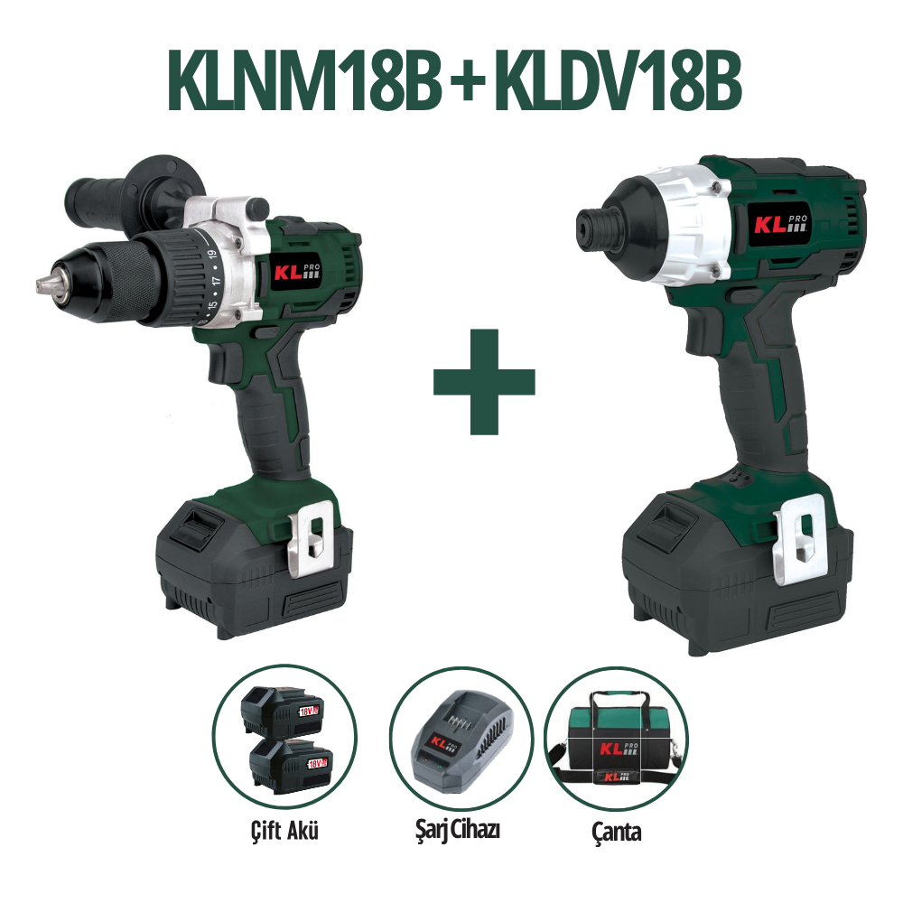 KLPRO KLNM18B + KLDV18B 18V 5.0Ah İkili Akülü Set