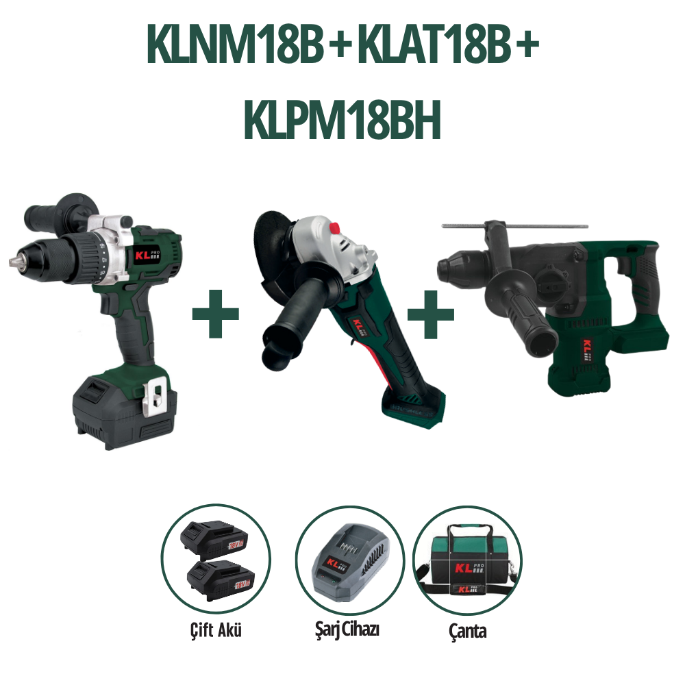 KLPRO KLNM18B + KLAT18B + KLPM18BH 18V 5.0Ah Üçlü Set