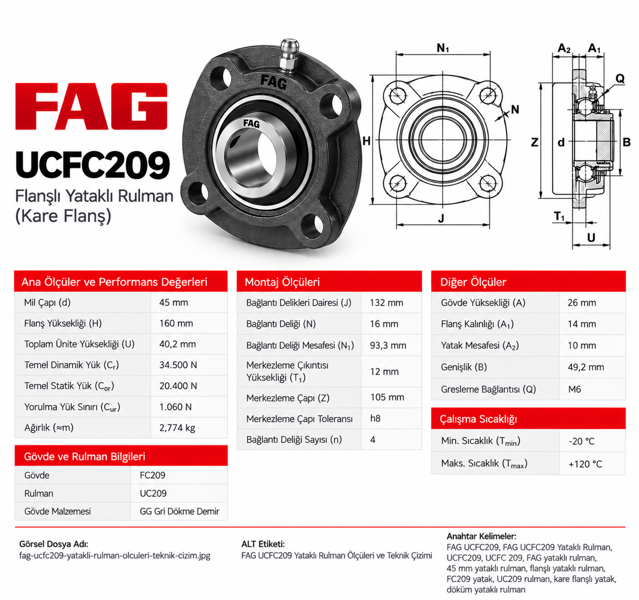 FAG UCFC209 Yataklı Rulman