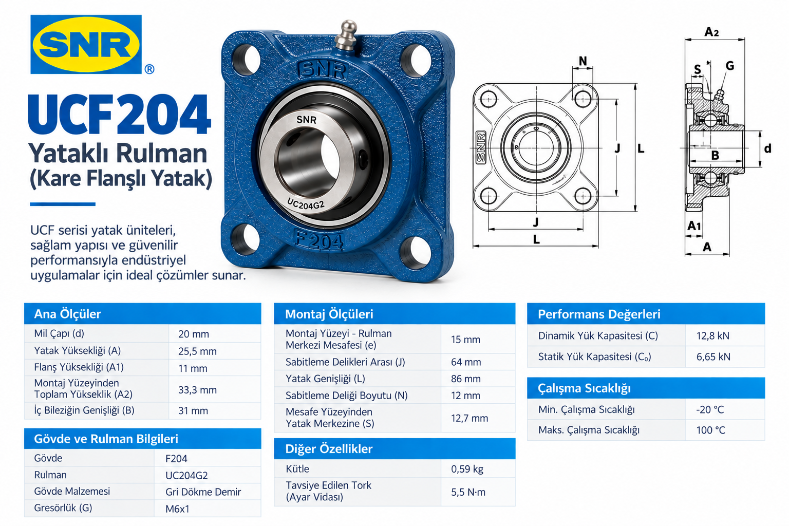 SNR UCF204 Yataklı Rulman