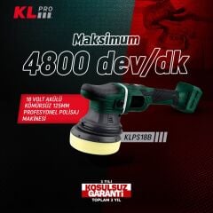 KLPRO KLPS18B 18V Kömürsüz 125mm Polisaj Makinesi