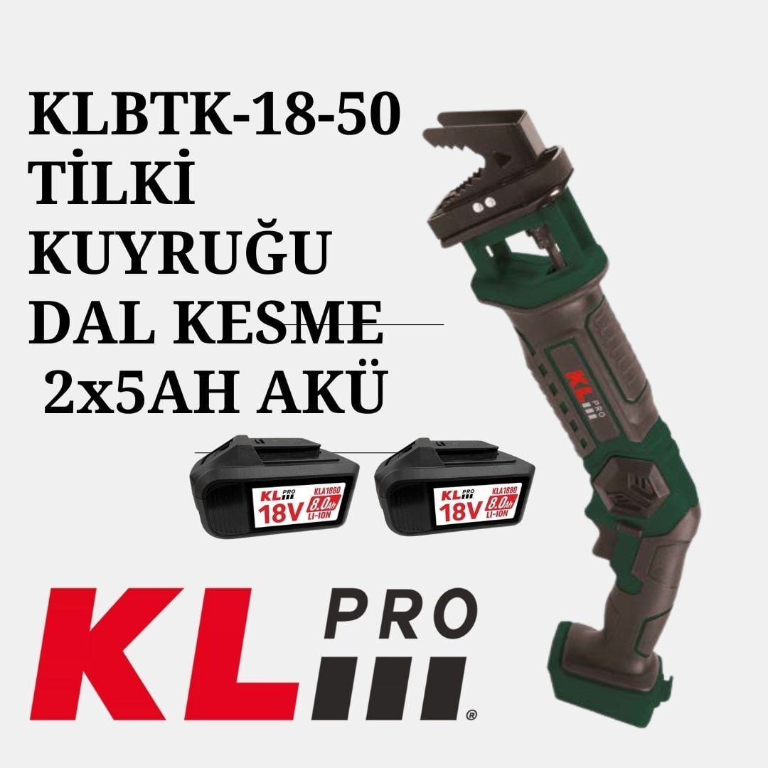 KLPRO KLBTK18 Şarjlı 18V Tilki Kuyruğu Dal Kesme Testeresi 8.0 Ah (2 x KLA1880 Batarya ve 1 x 4.5 A Şarj Cihazı)