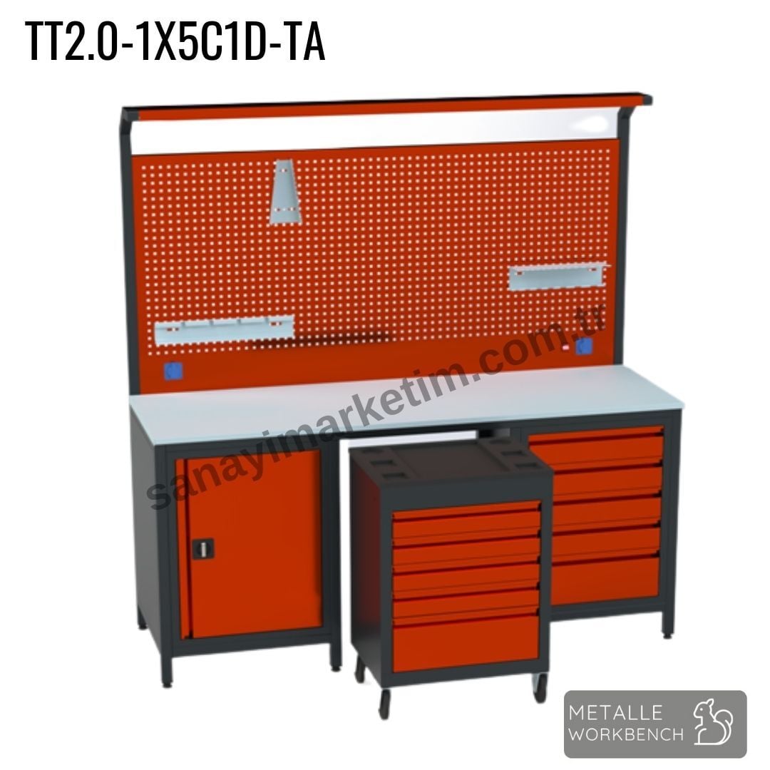 Metalle TT2.0-1X5C1D-TA 2.0 Mt 5 Çekmece 1 Dolap Takım Arabalı Takım Tezgahı
