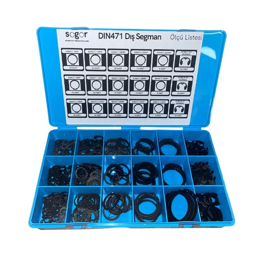Segman Seti DIN 471 Dış Segman–490 Parça Sekman Seti