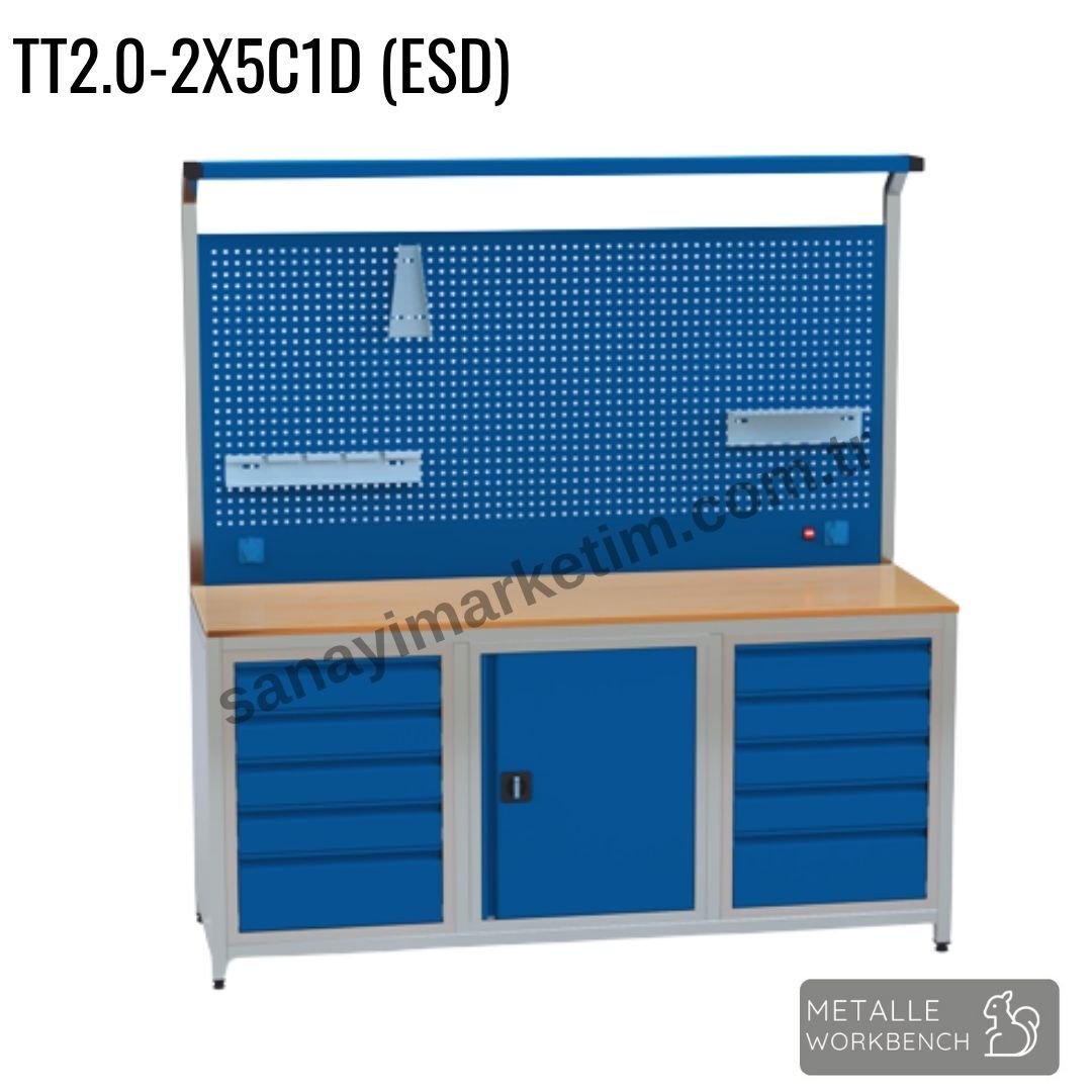 Metalle TT2.0-2X5C1D 2,0 Mt 5 Çekmece 1 Dolap (ESD) Takım Tezgahı