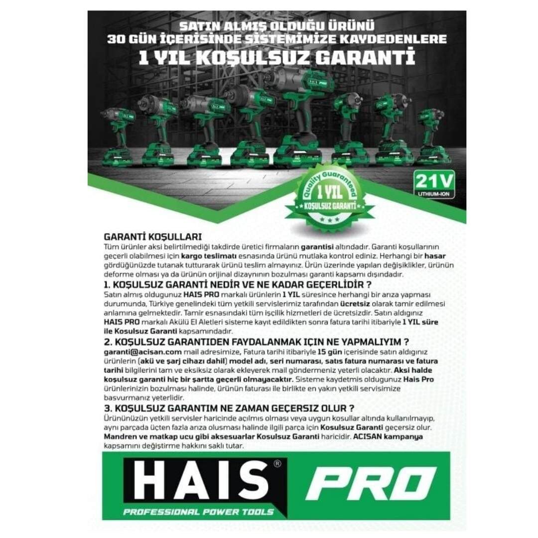 HaisPro RB-DB2102 21V Kömürsüz Darbeli Vidalama Matkap Tek Makine (Aküsüz)
