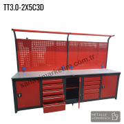 Metalle TT3.0-2X5C3D 3,0 Mt 10 Çekmece 3 Dolap Takım Tezgahı