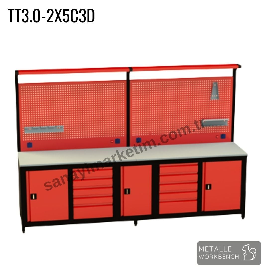 Metalle TT3.0-2X5C3D 3,0 Mt 10 Çekmece 3 Dolap Takım Tezgahı