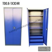 Metalle TD0.8-1X3C4R 3 Çekmece 4 Raf Endüstriyel Dolap
