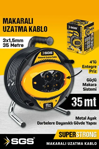 SGS Makaralı Uzatma Kablosu 35 Metre 3*1,5