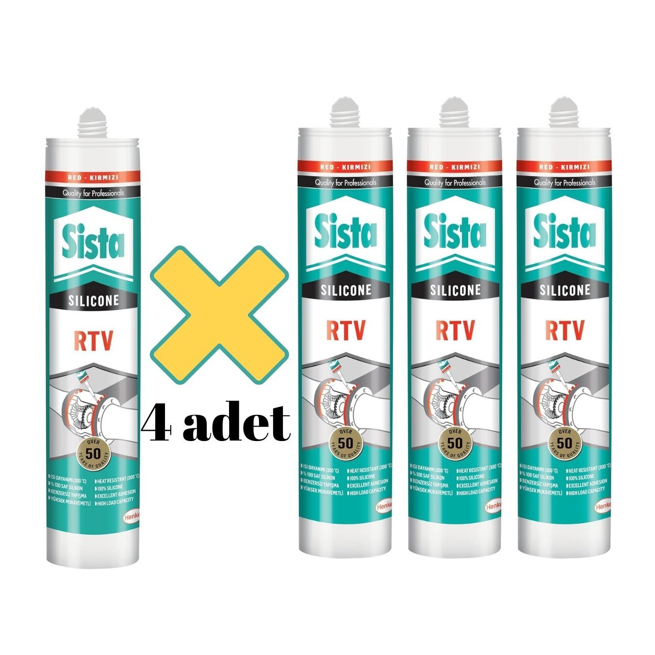 Sista RTV Kırmızı Silikon Sıvı Conta 310 ML x 4 ADET