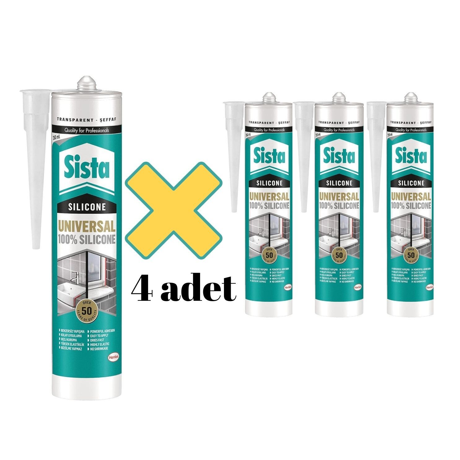 Sista Üniversal Şeffaf Silikon 280 Ml x 4 Adet