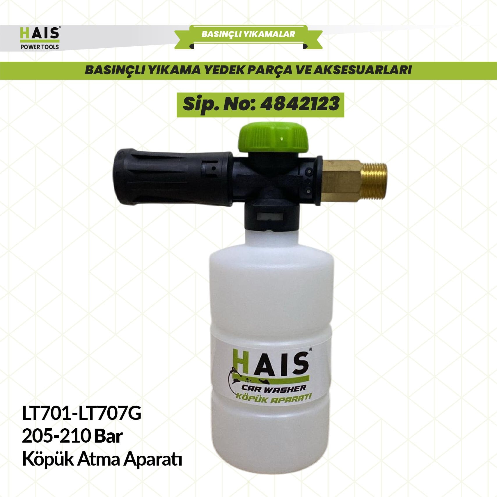 Hais LT701 LT707G 205-210 Bar Yıkama Makinesi Köpük Atma Aparatı